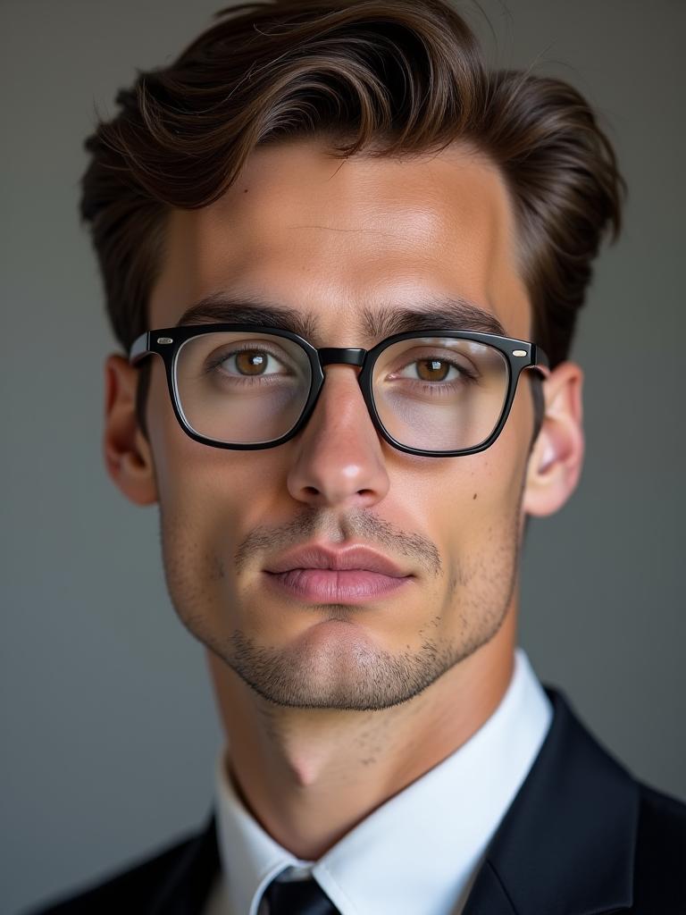Modelo masculino con gafas de titanio de diseño minimalista.